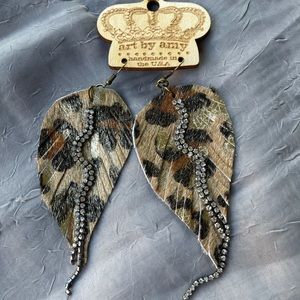 Gold Leopard Gypsy Queen Feather Earrings